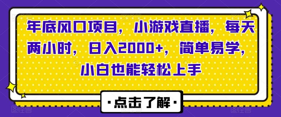年底风口项目，小游戏直播，每天两小时，日入2000+，简单易学，小白也能轻松上手-豪讯资源网