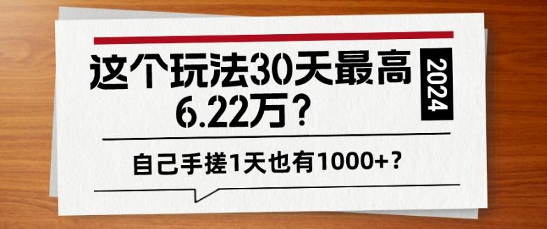 这个玩法30天最高6.22万？自己手搓1天也有1000+？-豪讯资源网