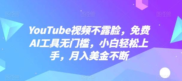 YouTube视频不露脸，免费AI工具无门槛，小白轻松上手，月入美金不断【揭秘】-豪讯资源网