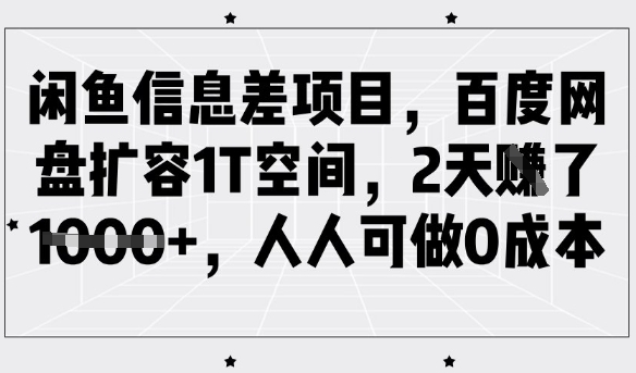 闲鱼信息差项目，百度网盘扩容1T空间，2天收益1k+，人人可做0成本-豪讯资源网