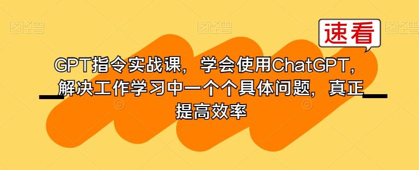 GPT指令实战课，学会使用ChatGPT，解决工作学习中一个个具体问题，真正提高效率-豪讯资源网