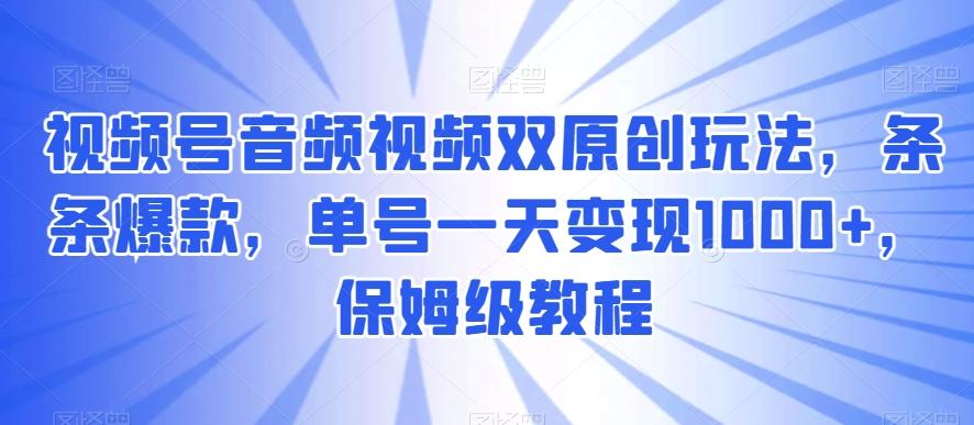 视频号音频视频双原创玩法，条条爆款，单号一天变现1000+，保姆级教程【揭秘】-豪讯资源网