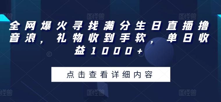 全网爆火寻找满分生日直播撸音浪，礼物收到手软，单日收益1000+【揭秘】-豪讯资源网