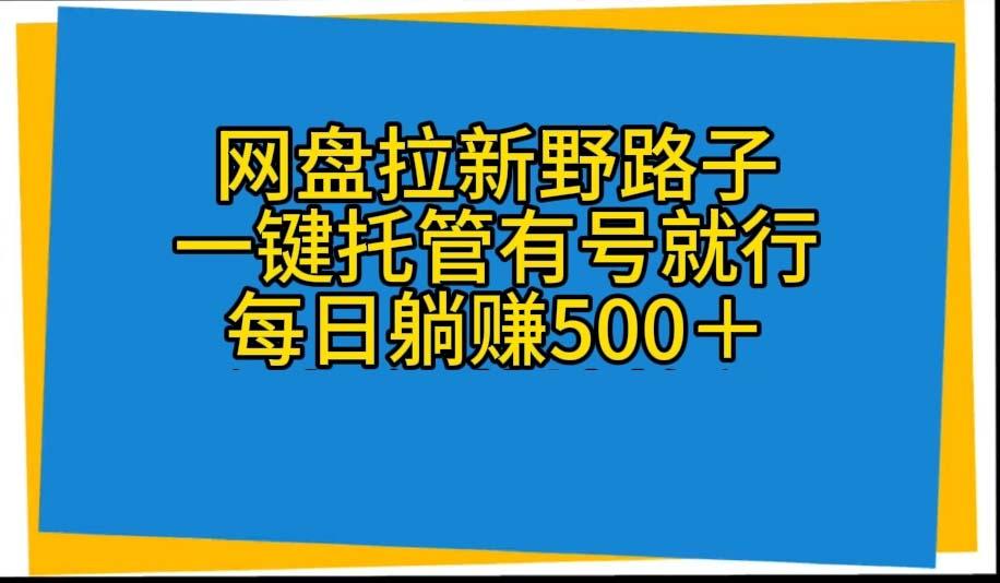 网盘拉新野路子，一键托管有号就行，全自动代发视频，每日躺赚500＋-豪讯资源网