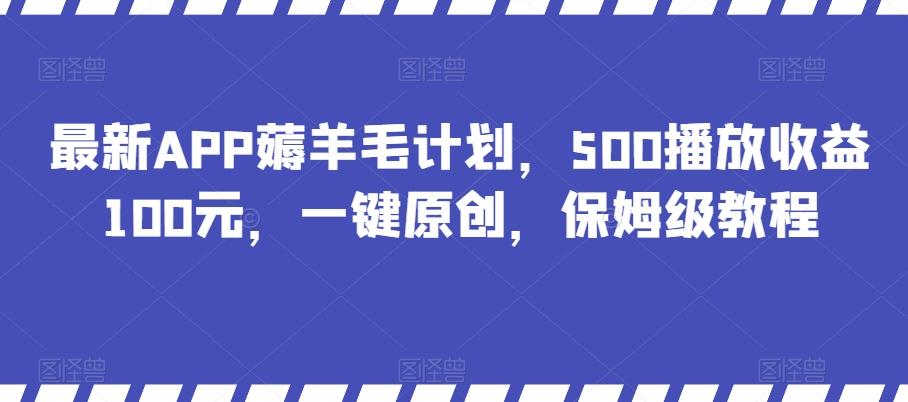 最新APP薅羊毛计划，500播放收益100元，一键原创，保姆级教程-豪讯资源网