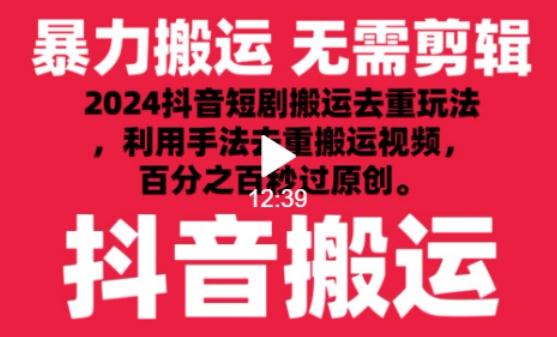 2024最新抖音搬运技术，抖音短剧视频去重，手法搬运，利用工具去重，达到秒过原创的效果【揭秘】-豪讯资源网