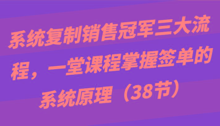 系统复制销售冠军三大流程，一堂课程掌握签单的系统原理(38节)-豪讯资源网