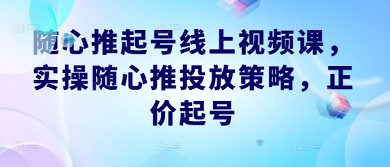 随心推起号线上视频课，实操随心推投放策略，正价起号-豪讯资源网