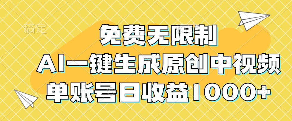免费无限制，AI一键生成原创中视频，单账号日收益1000+-豪讯资源网