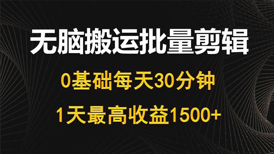 (10008期)每天30分钟，0基础无脑搬运批量剪辑，1天最高收益1500+-豪讯资源网