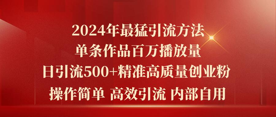2024年最猛暴力引流方法，单条作品百万播放 单日引流500+高质量精准创业粉-豪讯资源网