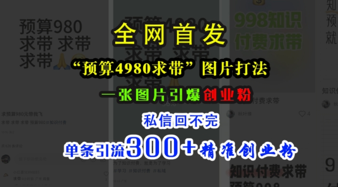小红书“预算4980带我飞”图片打法，一张图片引爆创业粉，私信回不完，单条引流300+精准创业粉-豪讯资源网