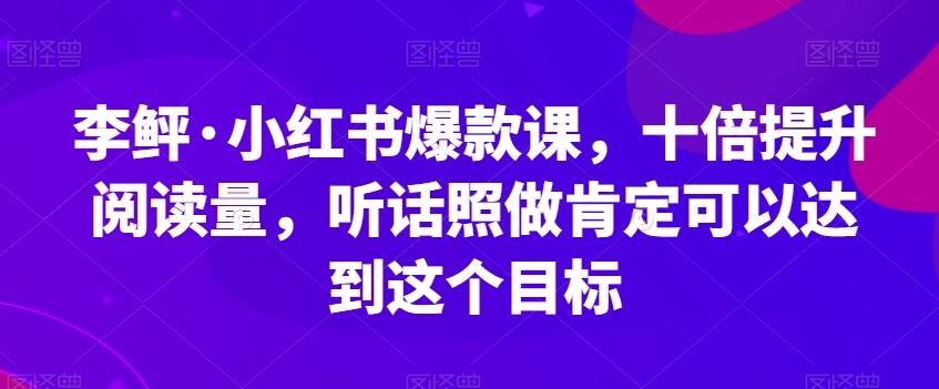 李鲆·小红书爆款课，十倍提升阅读量，听话照做肯定可以达到这个目标-豪讯资源网