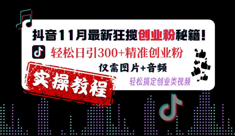 抖音11月最新狂揽创业粉秘籍，轻松日引300+精准创业粉，仅需图片+音频，轻松搞定创业类视频-豪讯资源网
