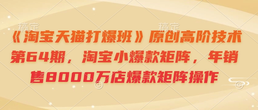 《淘宝天猫打爆班》原创高阶技术第64期，淘宝小爆款矩阵，年销售8000万店爆款矩阵操作-豪讯资源网