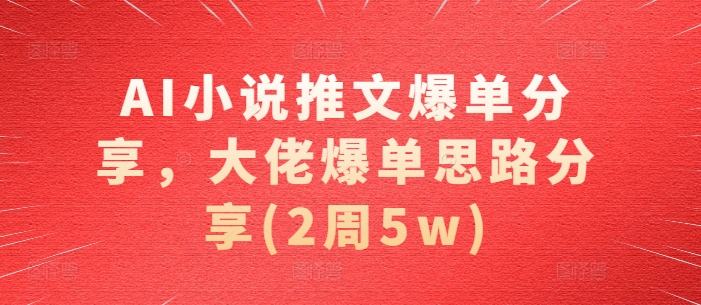 AI小说推文爆单分享，大佬爆单思路分享(2周5w)-豪讯资源网