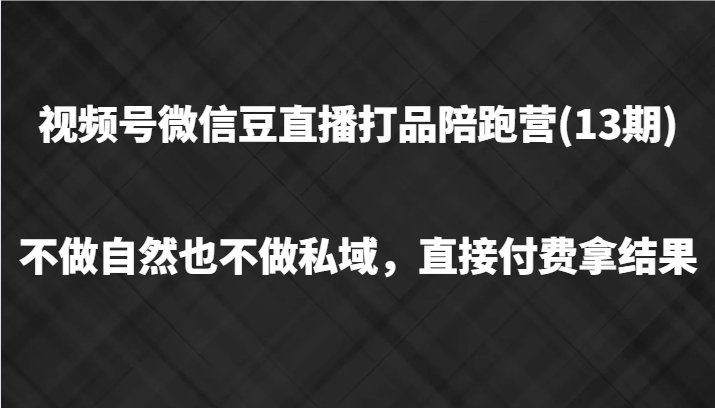 视频号微信豆直播打品陪跑(13期)，不做不自然流不做私域，直接付费拿结果-豪讯资源网