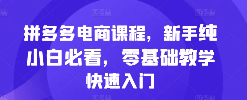 拼多多电商课程，新手纯小白必看，零基础教学快速入门-豪讯资源网