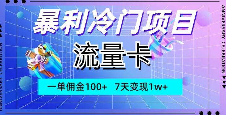 暴利冷门项目，流量卡，一单佣金100+，7天变现1w+-豪讯资源网