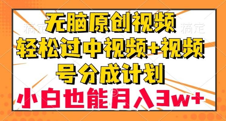 无脑原创视频，轻松过中视频+视频号分成计划，小白也能月入3w+【揭秘】-豪讯资源网
