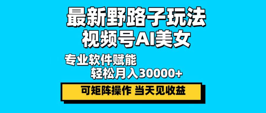 最新野路子玩法，视频号AI美女，当天见收益，轻松月入30000＋-豪讯资源网