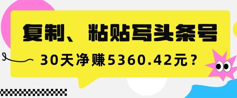 复制、粘贴写头条号，10分钟1篇，30天净赚5360.42元？-豪讯资源网