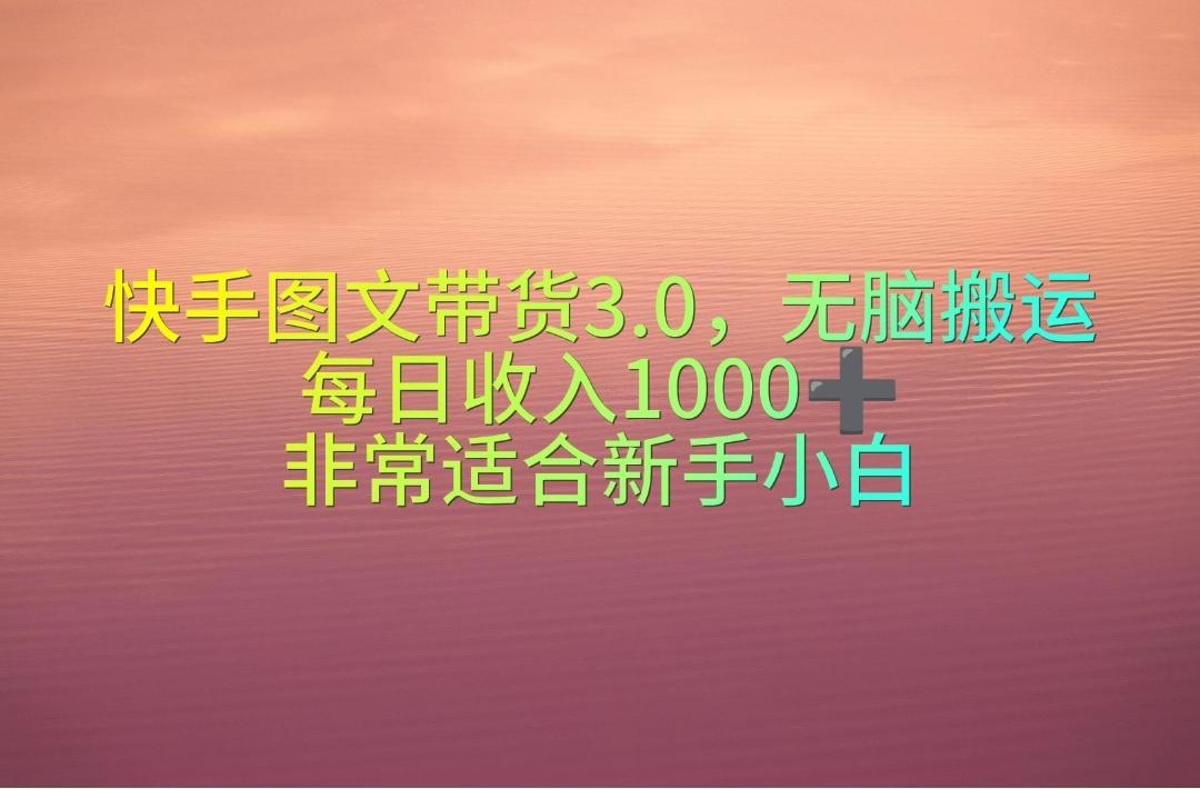 快手图文带货3.0，无脑搬运，每日收入1000＋，非常适合新手小白-豪讯资源网