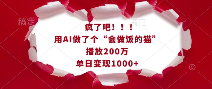 疯了吧！用AI做了个“会做饭的猫”，播放200万，单日变现1k-豪讯资源网