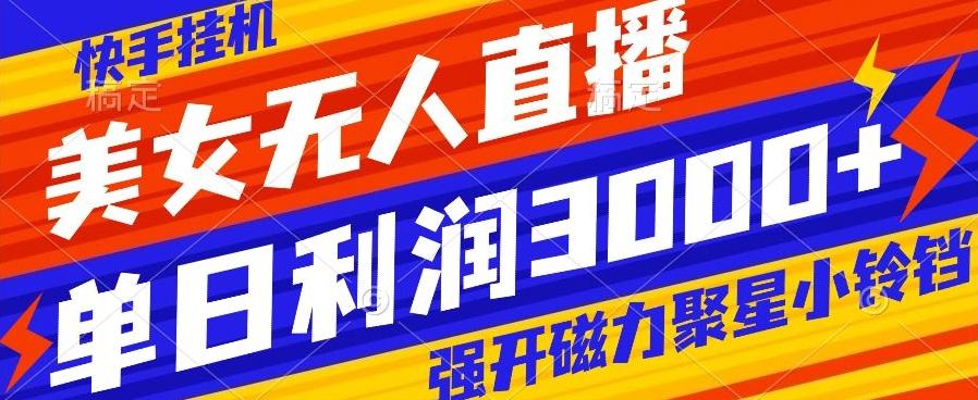 快手挂机，美女无人直播，强开磁力聚星小铃铛，日入3000+-豪讯资源网