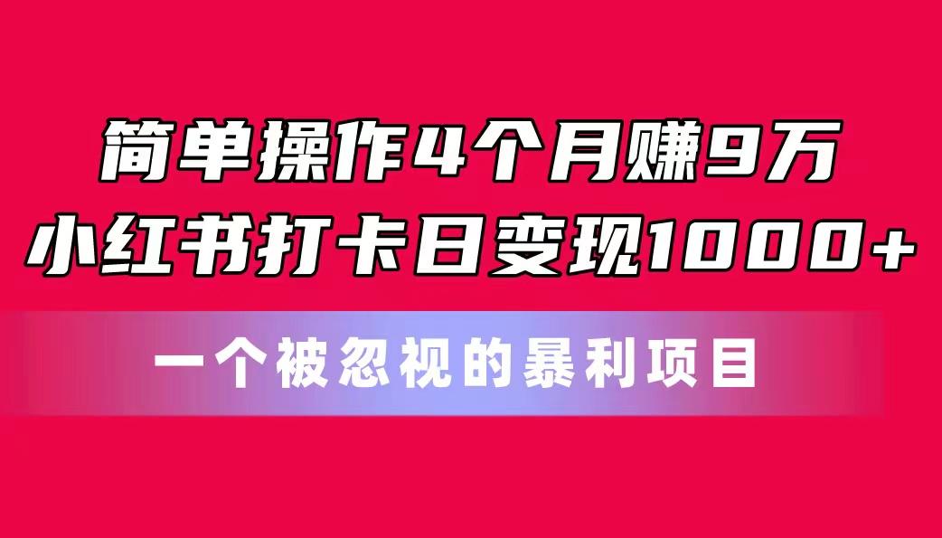 简单操作4个月赚9万！小红书打卡日变现1000+！一个被忽视的暴力项目-豪讯资源网