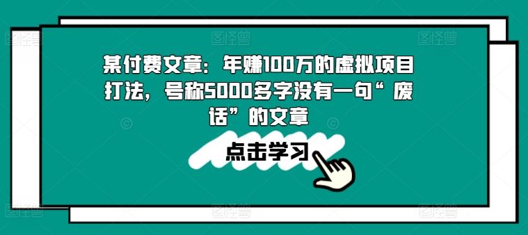 某付费文章：年赚100w的虚拟项目打法，号称5000多字没有一句“废话”的文章-豪讯资源网