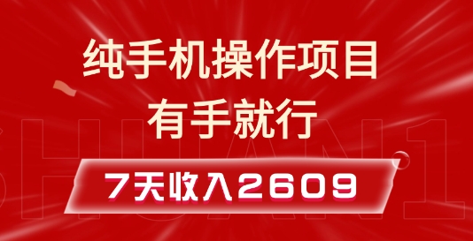 纯手机操作的小项目，有手就能做，7天收入2609+实操教程【揭秘】-豪讯资源网