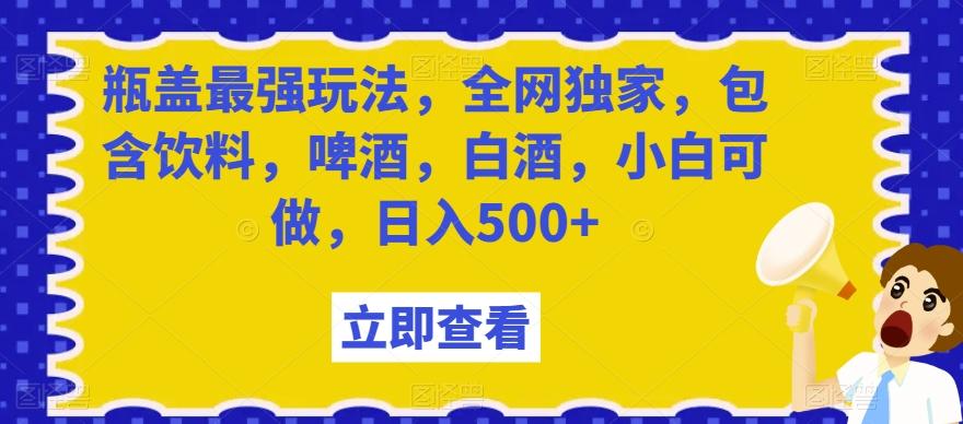 瓶盖最强玩法，全网独家，包含饮料，啤酒，白酒，小白可做，日入500+【揭秘】-豪讯资源网