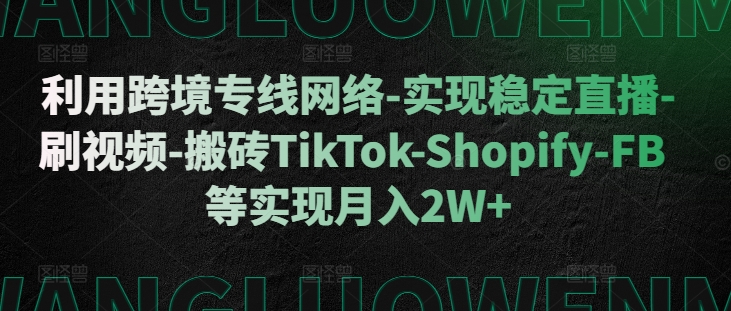 利用跨境专线网络-实现稳定直播-刷视频-搬砖TikTok-Shopify-FB等实现月入2W+【揭秘】-豪讯资源网