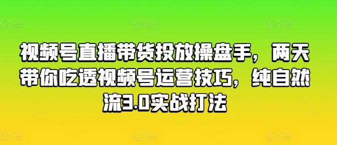 视频号直播带货投放操盘手，两天带你吃透视频号运营技巧，纯自然流3.0实战打法-豪讯资源网