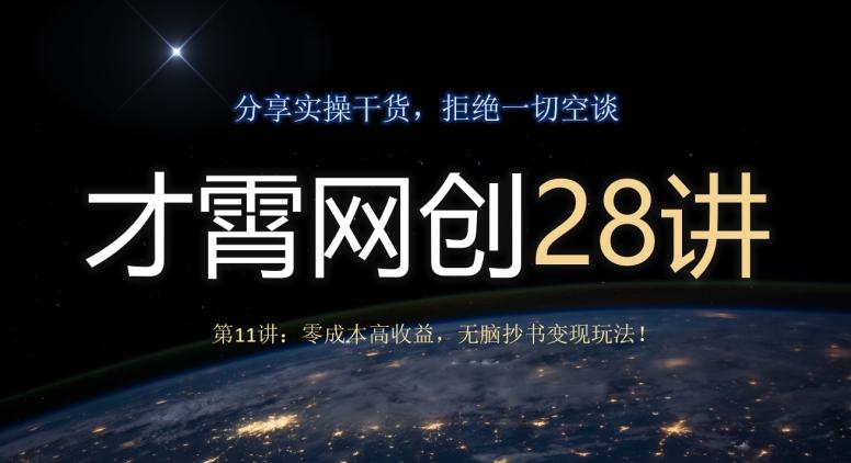 才霄网创28讲第11讲：零成本高收益，无脑抄书变现玩法！-豪讯资源网