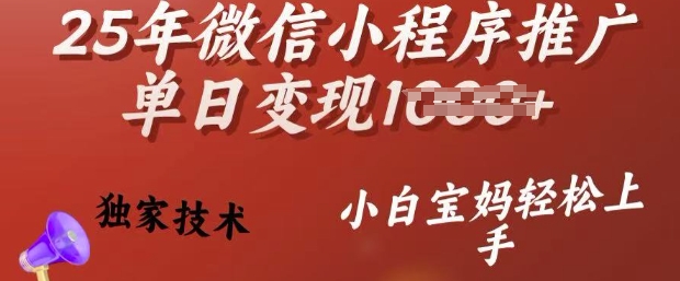 25年微信小程序推广单日变现多张，独家技术，小白宝妈轻松上手【揭秘】-豪讯资源网