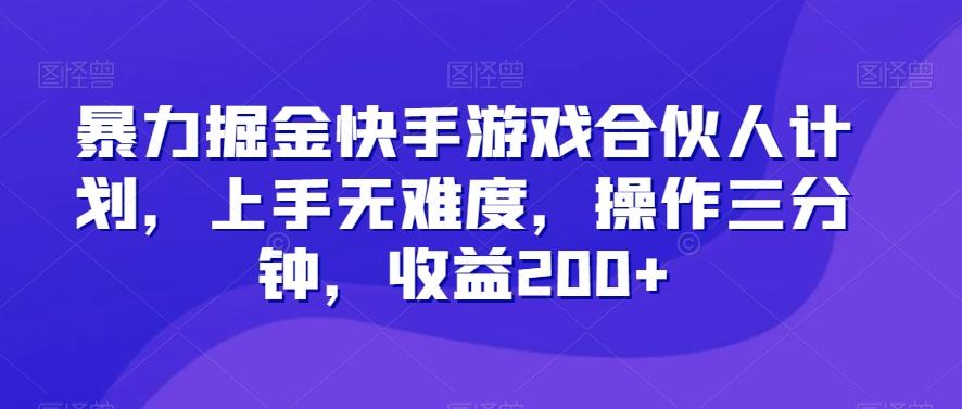 暴力掘金快手游戏合伙人计划，上手无难度，操作三分钟，收益200+-豪讯资源网