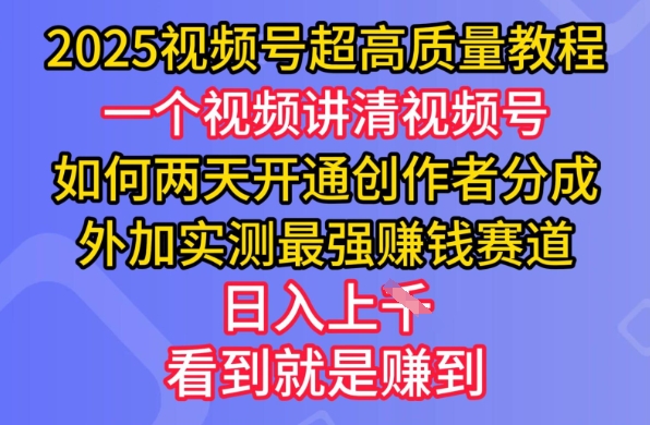 2025视频号超高质量教程，两天开通创作者分成，外加实测最强挣钱赛道，日入多张-豪讯资源网