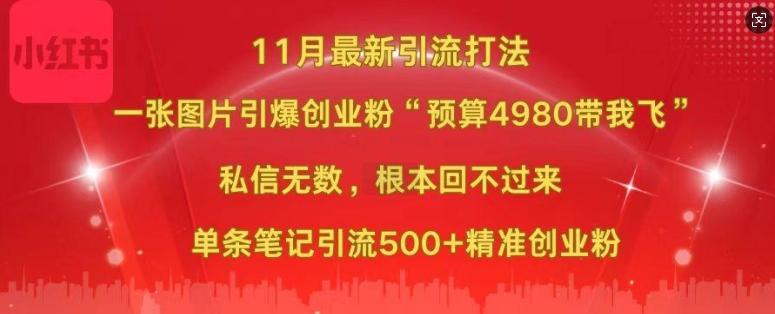 小红书11月最新图片打粉，一张图片引爆创业粉，“预算4980带我飞”，单条引流500+精准创业粉-豪讯资源网