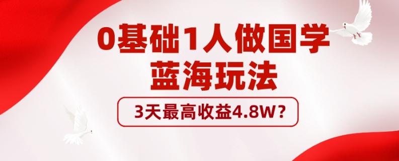 0基础1人做国学蓝海玩法，3天最高收益4.8W？-豪讯资源网