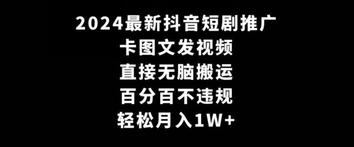 2024最新抖音短剧推广，卡图文发视频，直接无脑搬，百分百不违规，轻松月入1W+【揭秘】-豪讯资源网