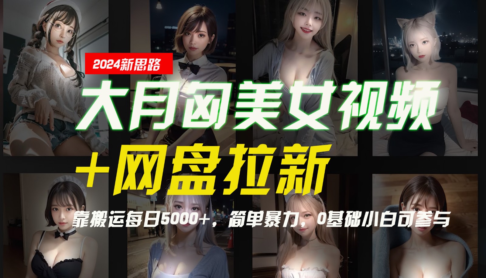 【新思路】大月匈美女视频+网盘拉新，靠搬运每日5000+，简单暴力，0基础小白可参与-豪讯资源网