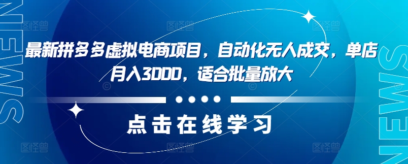 最新拼多多虚拟电商项目，自动化无人成交，单店月入3000，适合批量放大-豪讯资源网
