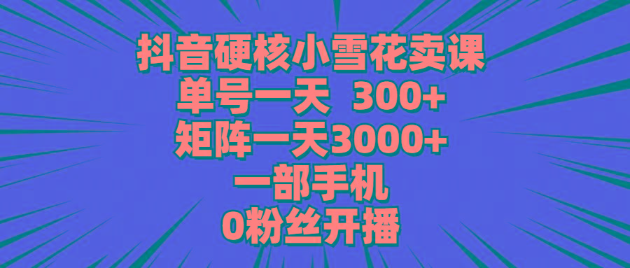 (9551期)抖音硬核小雪花卖课，单号一天300+，矩阵一天3000+，一部手机0粉丝开播-豪讯资源网