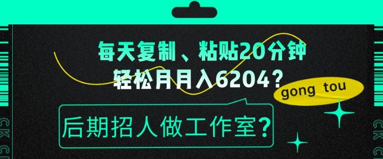 每天复制、粘贴20分钟，轻松月入6204？后期招人做工作室？-豪讯资源网